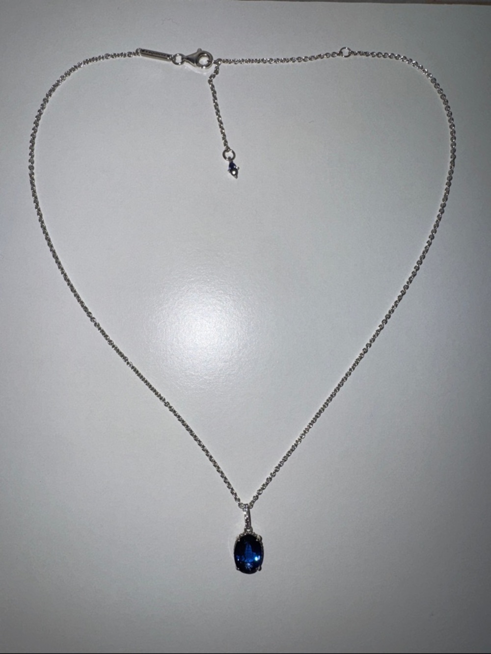 Pandora Sterling Silver Necklace with Deep Blue Pendant